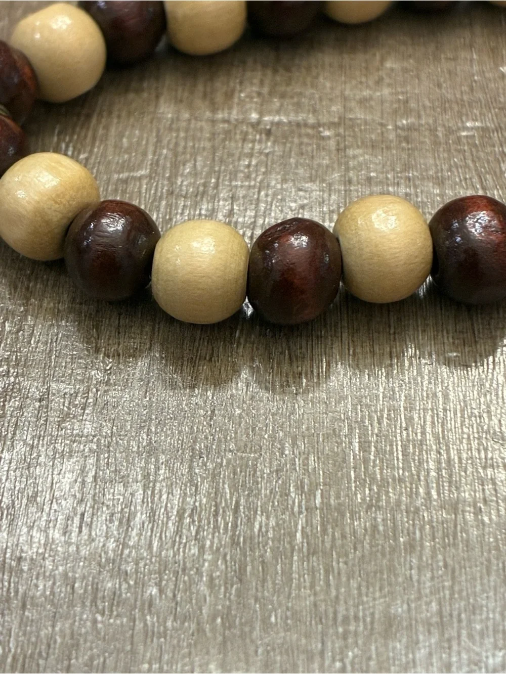 Beaded Wood Bracelet in Brown and Cream